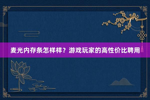 麦光内存条怎样样？游戏玩家的高性价比聘用